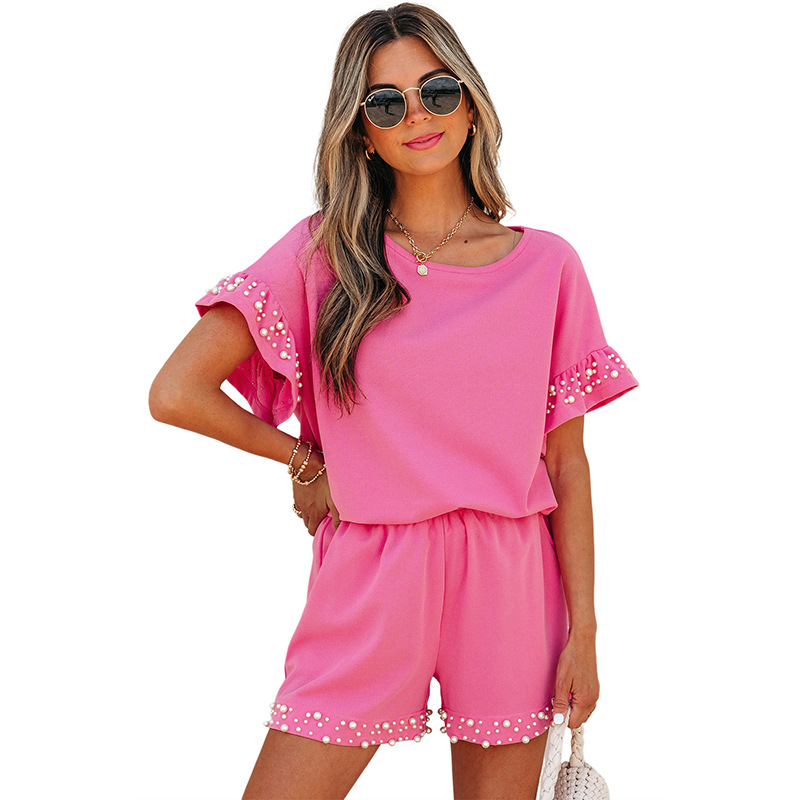 Summer New Solid Color Short-sleeved Shorts Two-piece Set