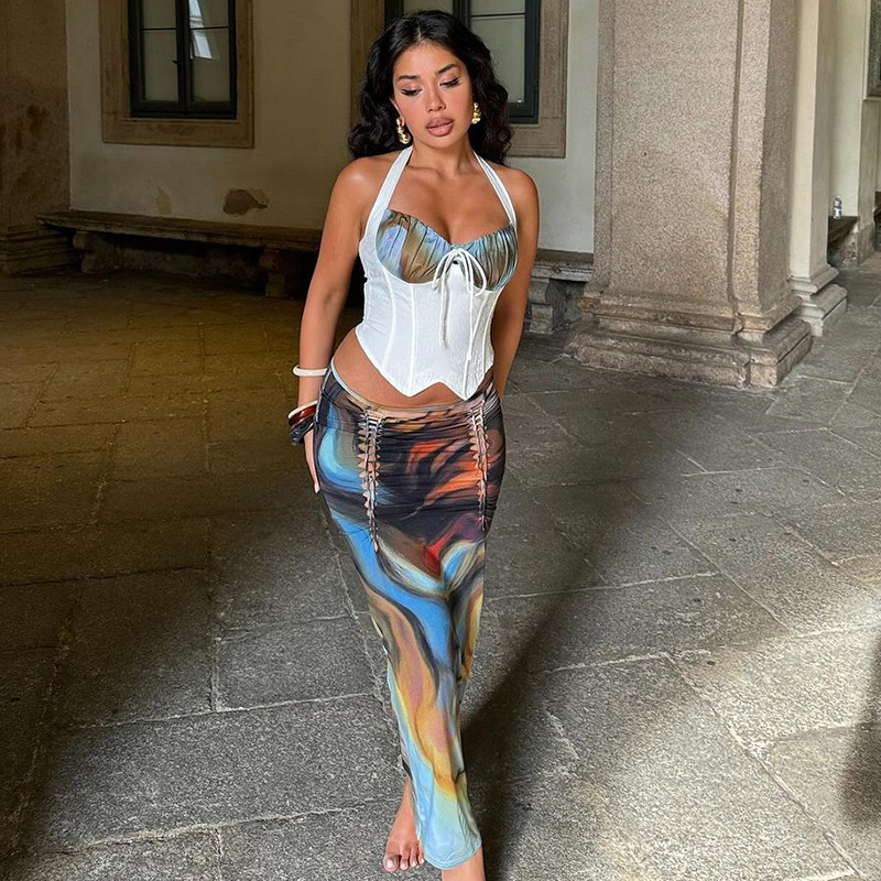 Ladies' Leisure Gathered Top With Slim Tie-waist Skirt 976bb2f6 8eaf 4b73 8b08 Bfed4922f951