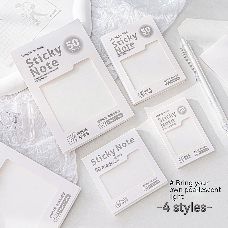 Ins Transparent Pearlescent Sticky Notes Waterproof Visual