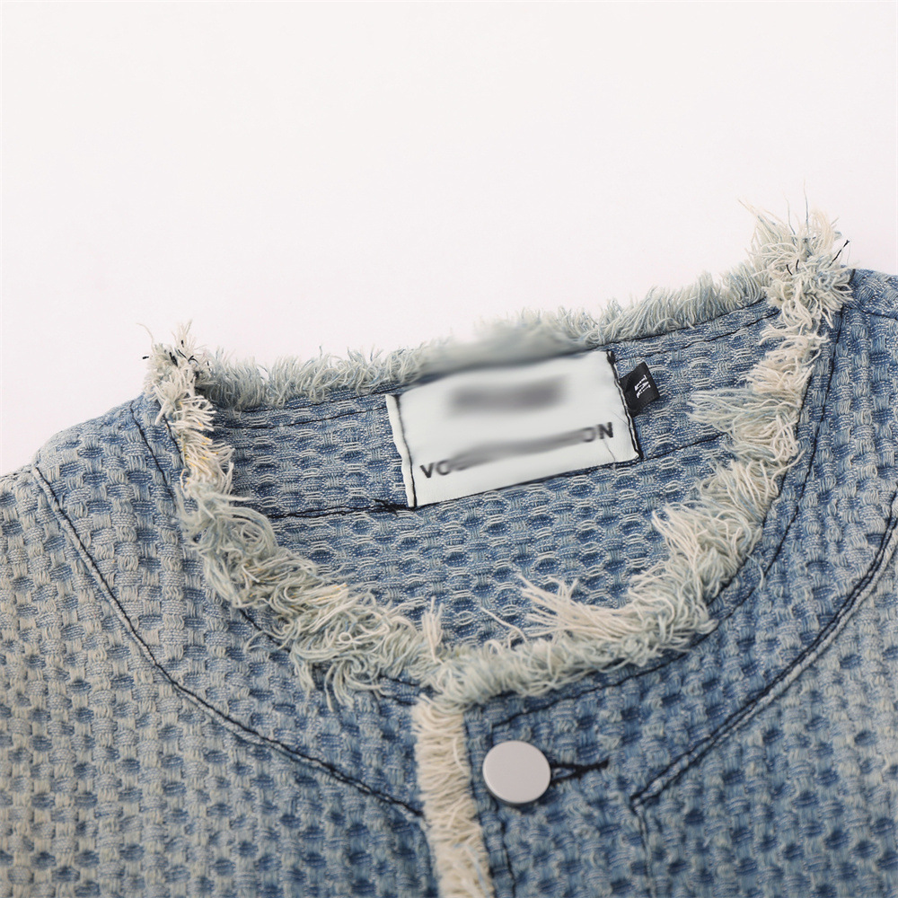 Washed And Worn Raw Edge Cat Beard Denim Coat