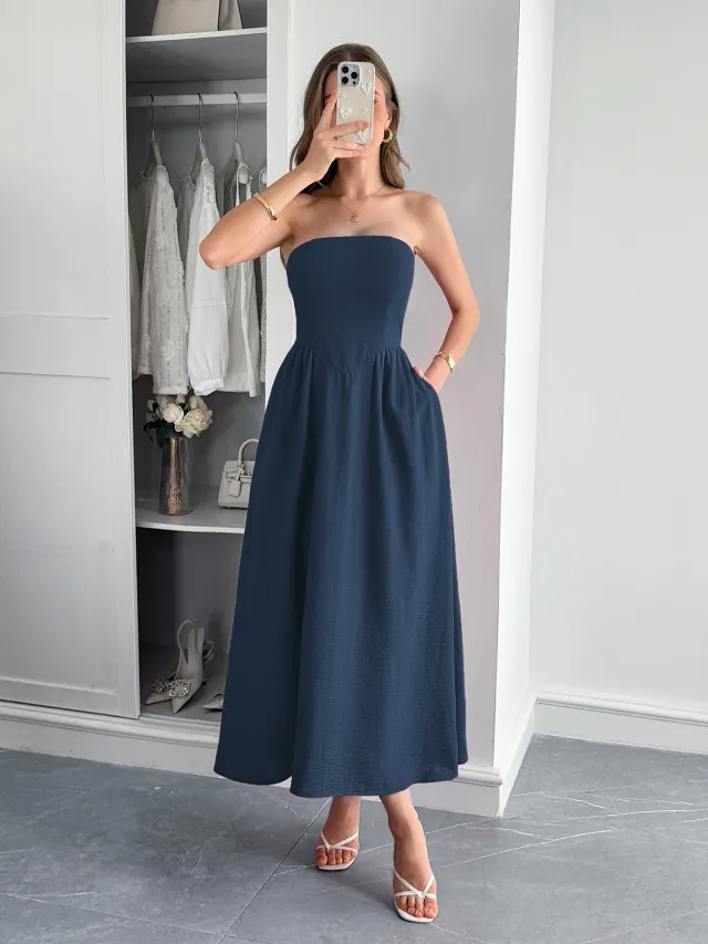 Women's High Waist Tube Top Dress Gray - Shop at LoveMi
