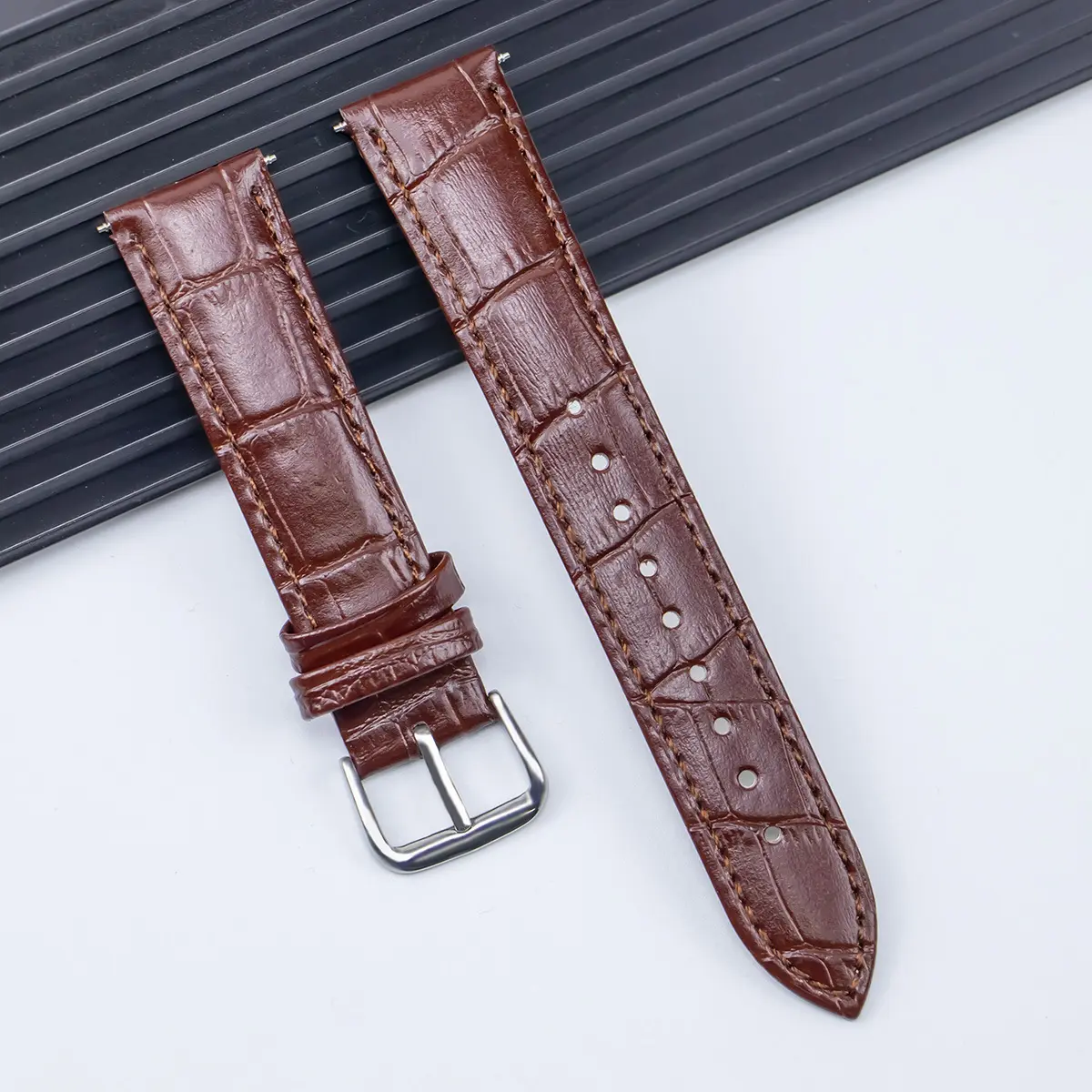 Universal Bamboo-grain Leather Watch Strap Genuine