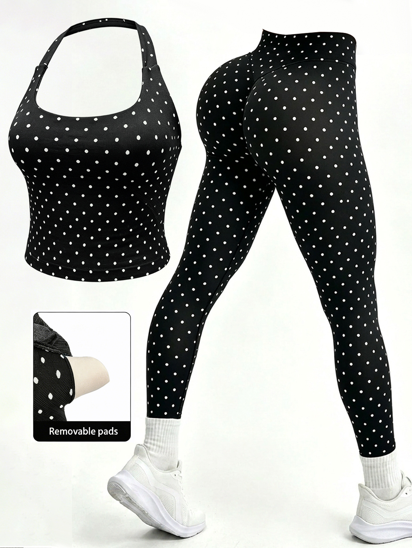 Top And Tight-fitting Long Pants Polka-dot Two-piece Set For Sports - photo 4
