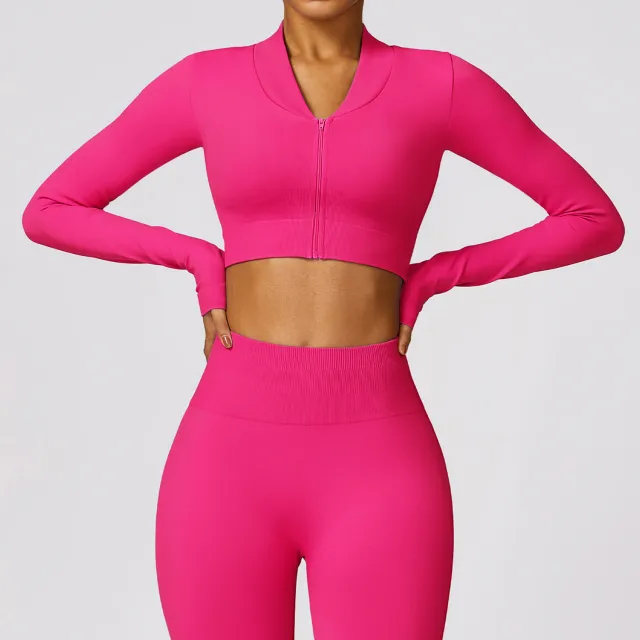 Winter Tight Seamless Long sleeved Yoga Jacket Red - Shop at LoveMi