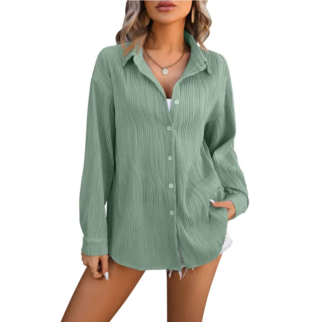 European And American Wave Texture Loose Fashion Shirt Green - Shop at LoveMi
