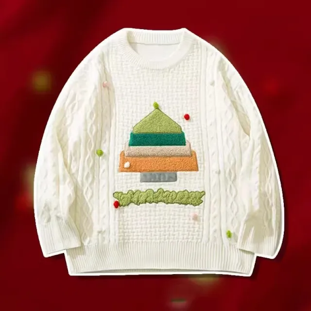 American Hiphop Creative Flocking Couple Christmas Sweater Apricot - Shop at LoveMi