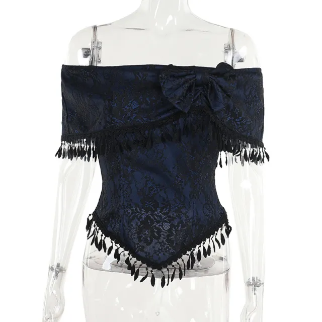 New Lace Off shoulder Tassel Top For Women Black Top - Shop at LoveMi