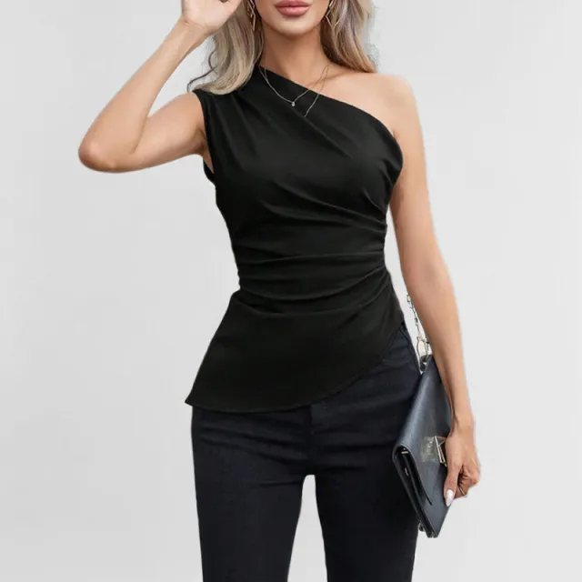 Spring New Elegant Elegant Crossbody Vest Sexy Slim Top Black - Shop at LoveMi