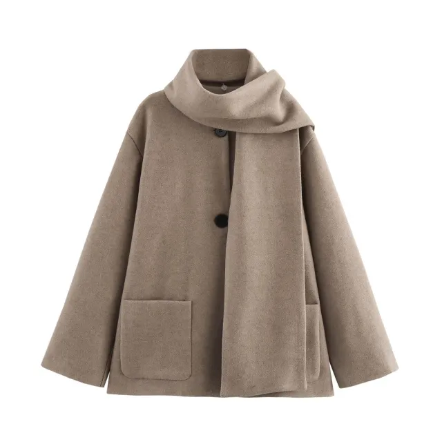 Elegant Blended Textile Scarf Overcoat Coat Gray - Shop at LoveMi