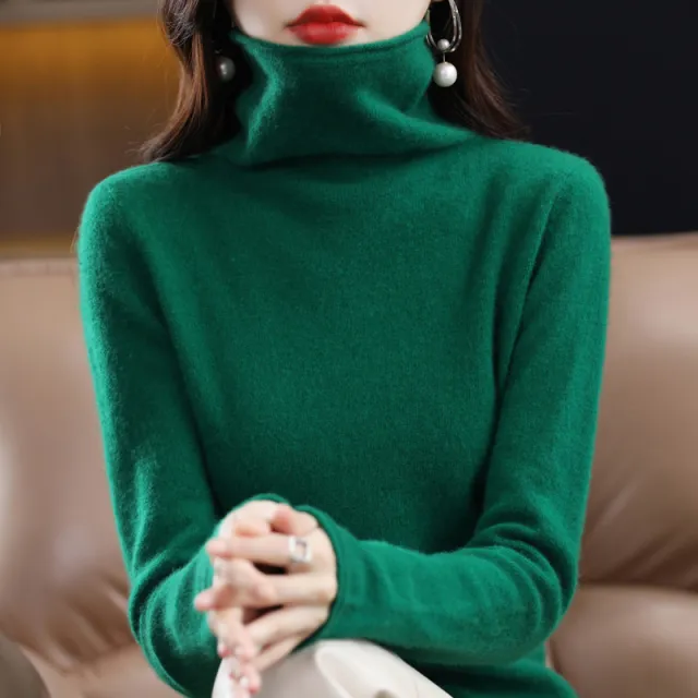 Pile Collar Woolen Sweater Women's Bottoming Shirt Turtleneck Sweater Emerald - Shop at LoveMi