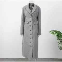 Long Button Coat Jacket European And American Double-breasted Winter Premium Coat - Grey - View 1