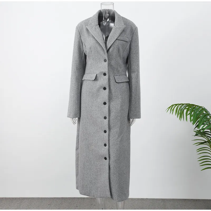 Long Button Coat Jacket European And American Double-breasted Winter Premium Coat - Gray