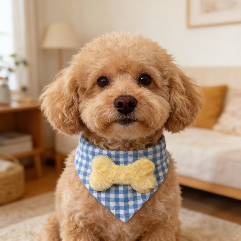 Pet Plaid Plush Bone Bow Saliva Towel thumbnail 2
