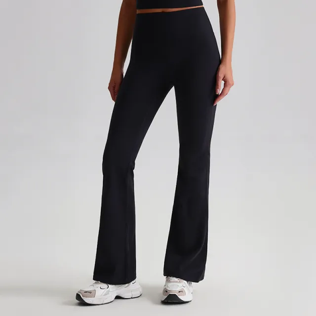 Wide leg Bell bottoms Tight Nude Feel Hip Raise Yoga Pants Black - Shop at LoveMi