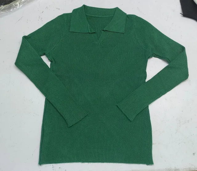 V neck Long sleeved Sweater Women's Lapel Polo Collar Sweater Peacock Green - Shop at LoveMi