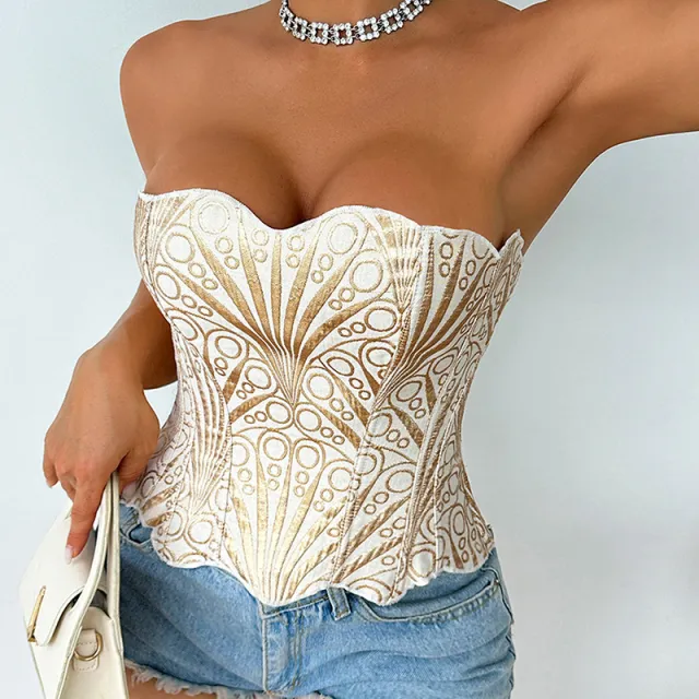 Hollowed out Asymmetrical Sequin Double layer Tube Top Gold - Shop at LoveMi