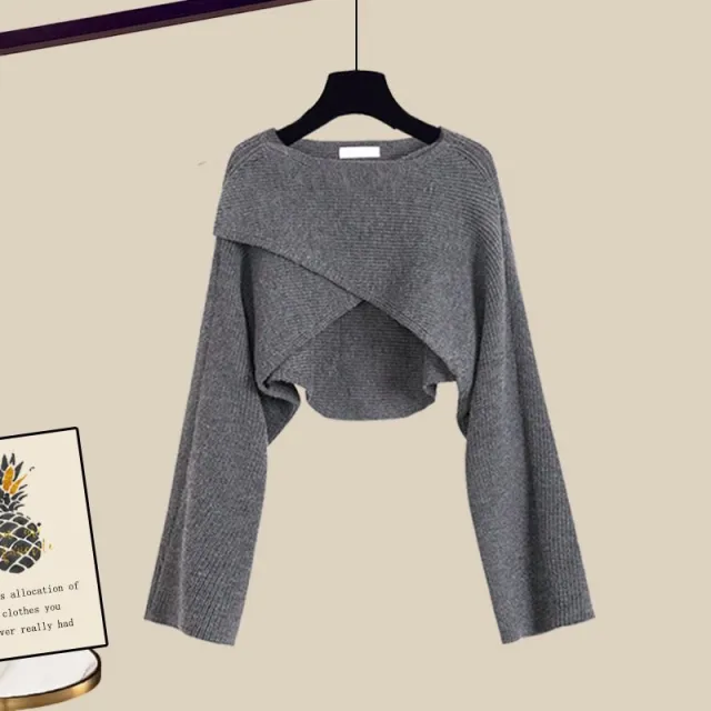 Salt Design Sweater Top Matching Slimming Casual Wide leg Pants Three piece Set Gray - Shop at LoveMi