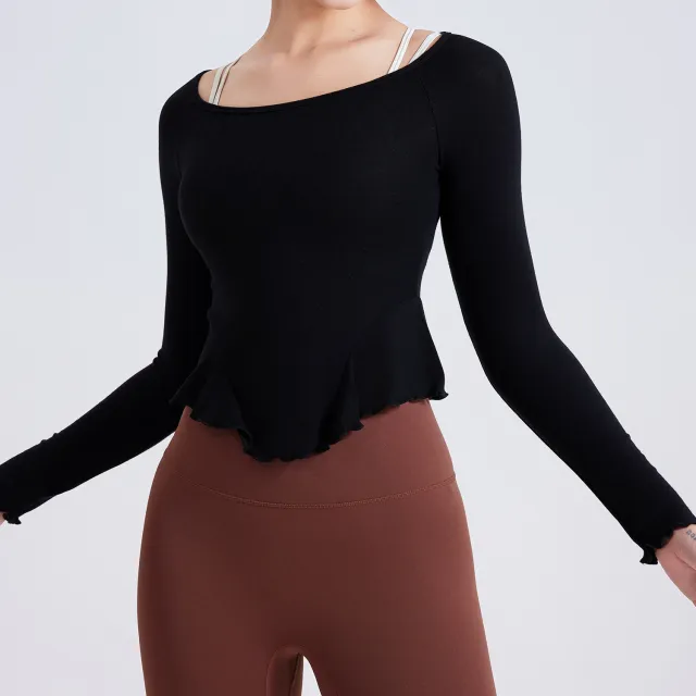 Cross border Brushed Nude Feel Lace Yoga Clothing Top Black - Shop at LoveMi