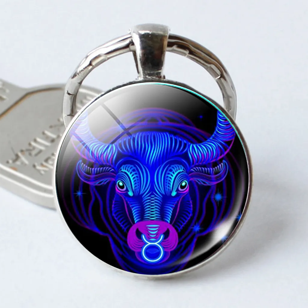 Twelve Constellation Time Stone Metal Keychains - 9 Style