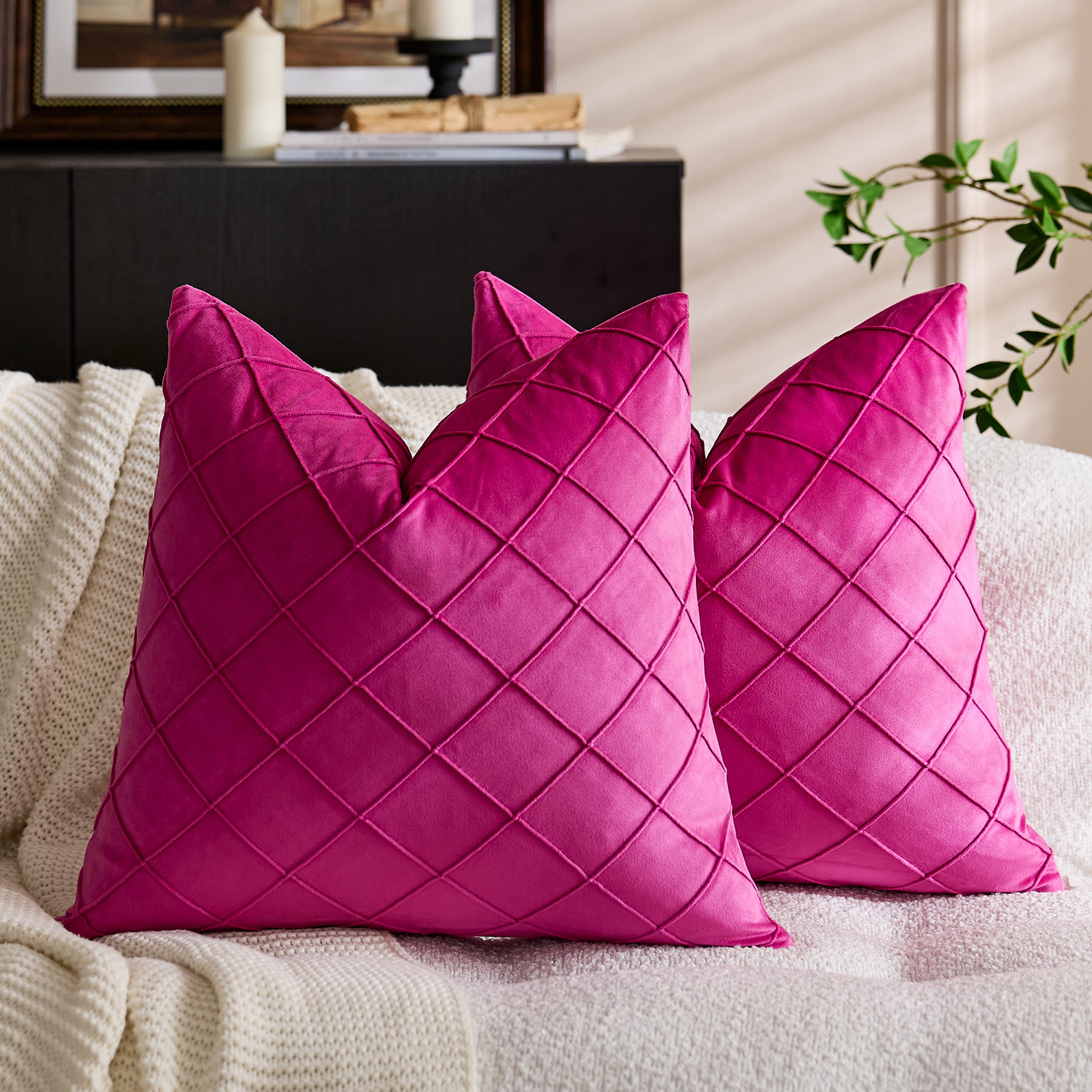 Solid Color Velvet Embroidered Plaid Pillowcase 23