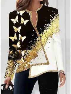Women's V-neck Fashion Irregular Hem Long Sleeved Fitted T-shirt - 4 Style-3Xl - View 1