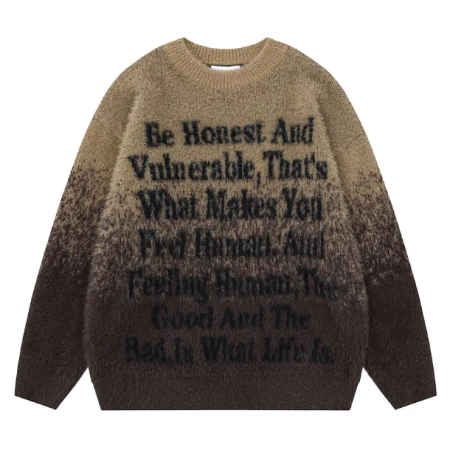 Men's And Women's Same Round Neck Sweater Lazy Knitted Gradient Coffee - Shop at LoveMi
