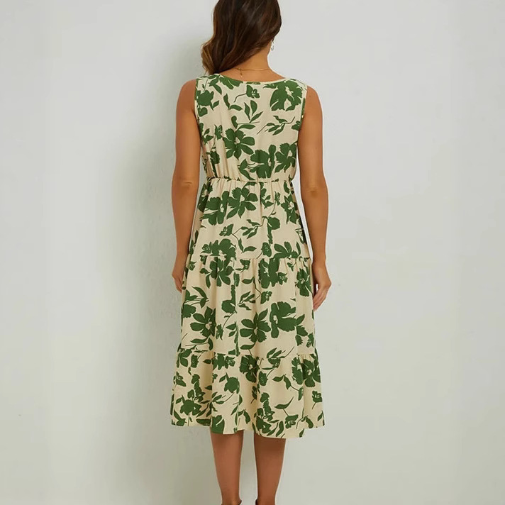Womens Floral-Print Sleeveless Mid-Length Wrap Dress For Vacation Style