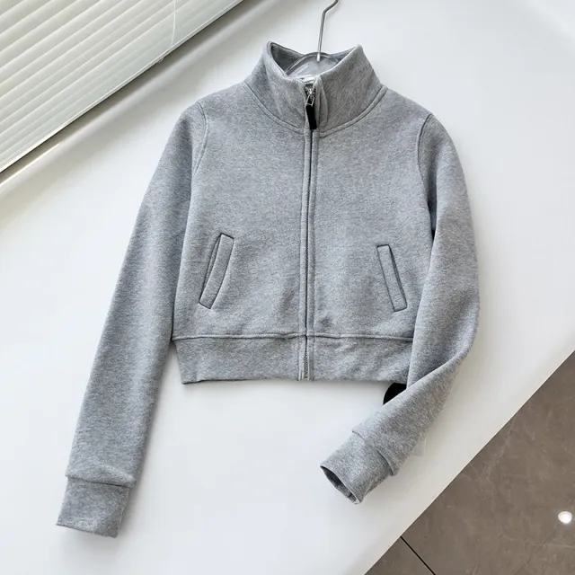 Autumn And Winter Leisure Shoulder Stand Collar Fleece Sweater Small Jacket Light Gray - Shop at LoveMi