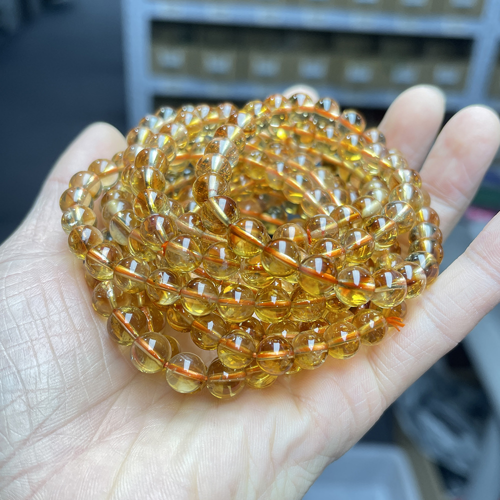 5A Natural Citrine Bracelet Women's Fresh Round Beads