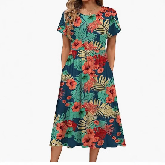 Summer Seaside Leisure Vacation Temperament Printed New Ladies Dress
