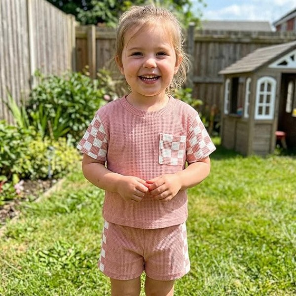 Baby Plaid Patchwork Short-Sleeve And Shorts