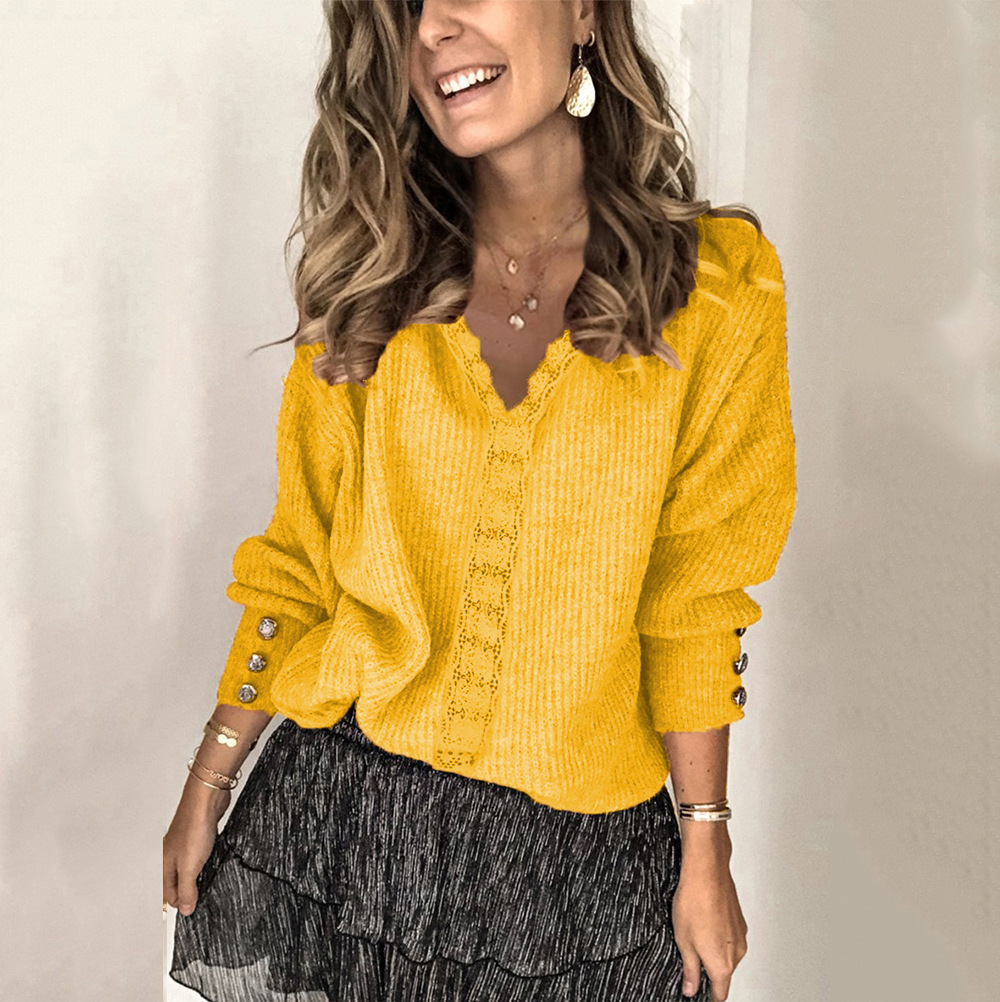 Womens Loose-fitting Long-sleeve Solid-color Sweater