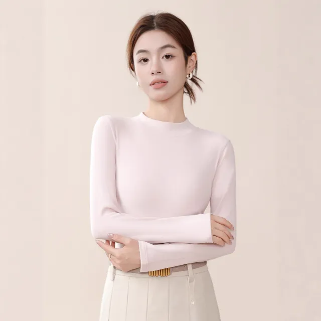 Half Turtleneck Inner Wear Warm Thickened Long Sleeve Loose Top Pink - Shop at LoveMi
