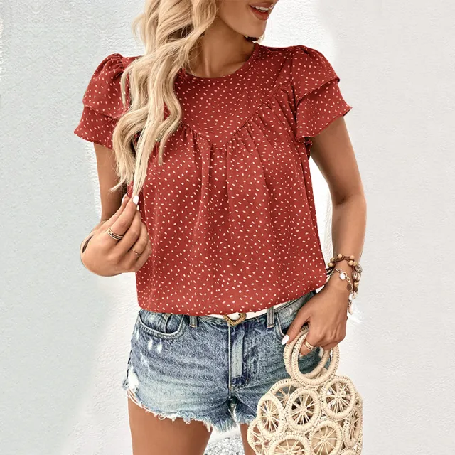 Fashion Women's Wear Ruffled Short Sleeves Green Shirt For Women Orange - Shop at LoveMi