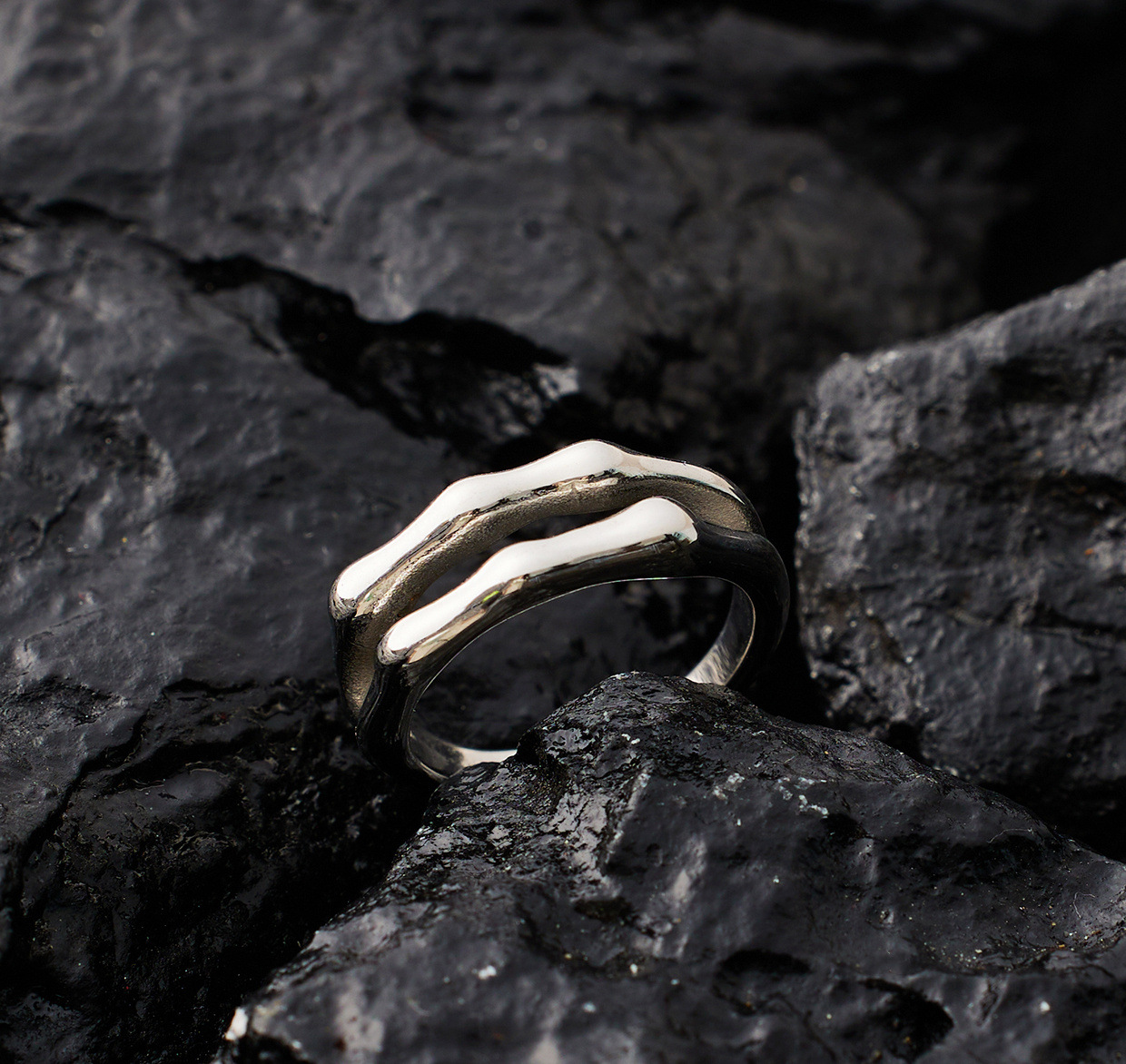 Titanium Steel Twin Style Ring Female Double Layer Bone Joint Casting Ring