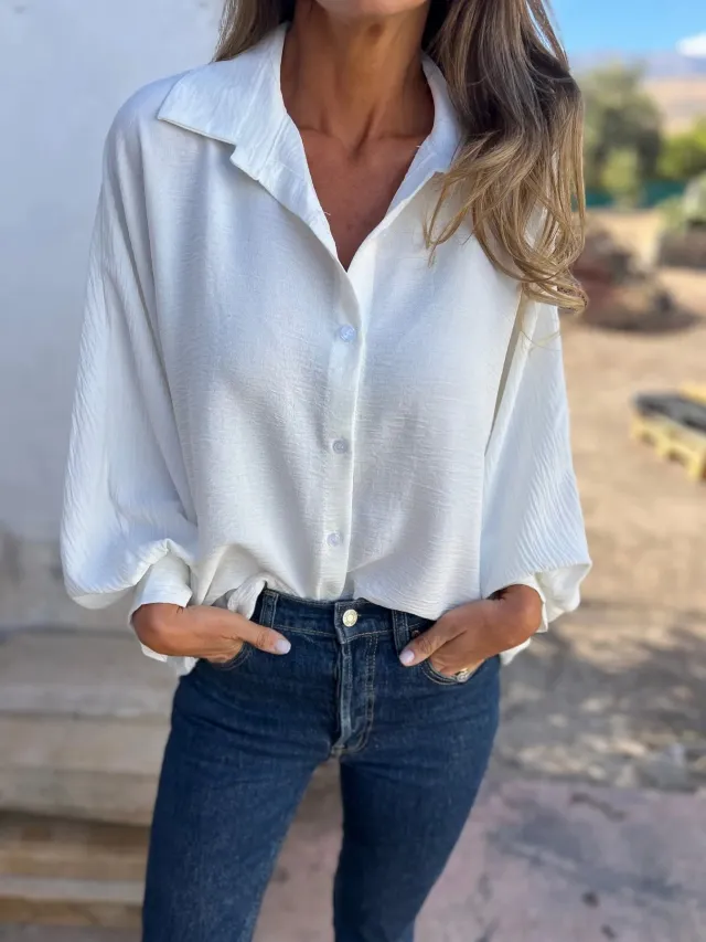 Women's Long sleeved Lapel Button Shirt Top White - Shop at LoveMi