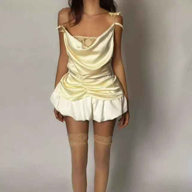 Swing Collar Slim fit Camisole Top Bud Skirt Outfit Top And Skirt S - Shop at LoveMi