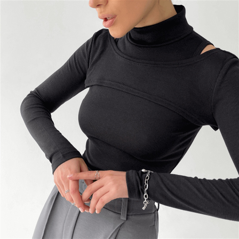 Women's Solid Color Long Sleeve Slim-fit Top