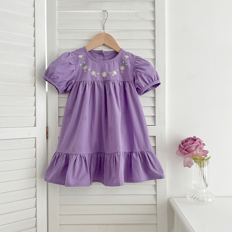 Little Girls Embroidered Flower Short-Sleeve Dress