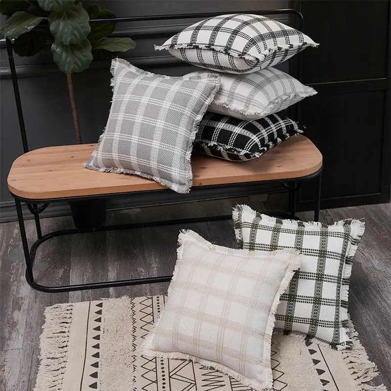 New Chanel-style Polyester-cotton Plaid Throw Pillow Cover