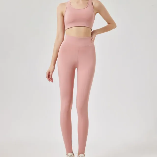 Stretchy Tight Yoga Pants And Yoga Tank Top SetNo Bulging Lines Tan - Shop at LoveMi