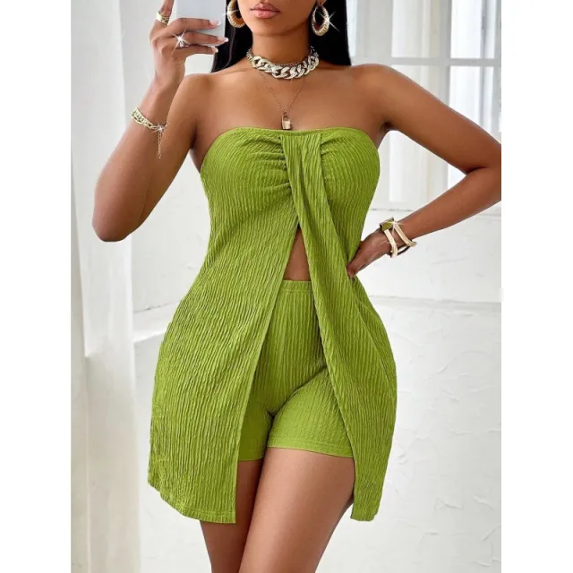 Women's Strapless Bandeau Top Shorts Suit Yellow - Shop at LoveMi