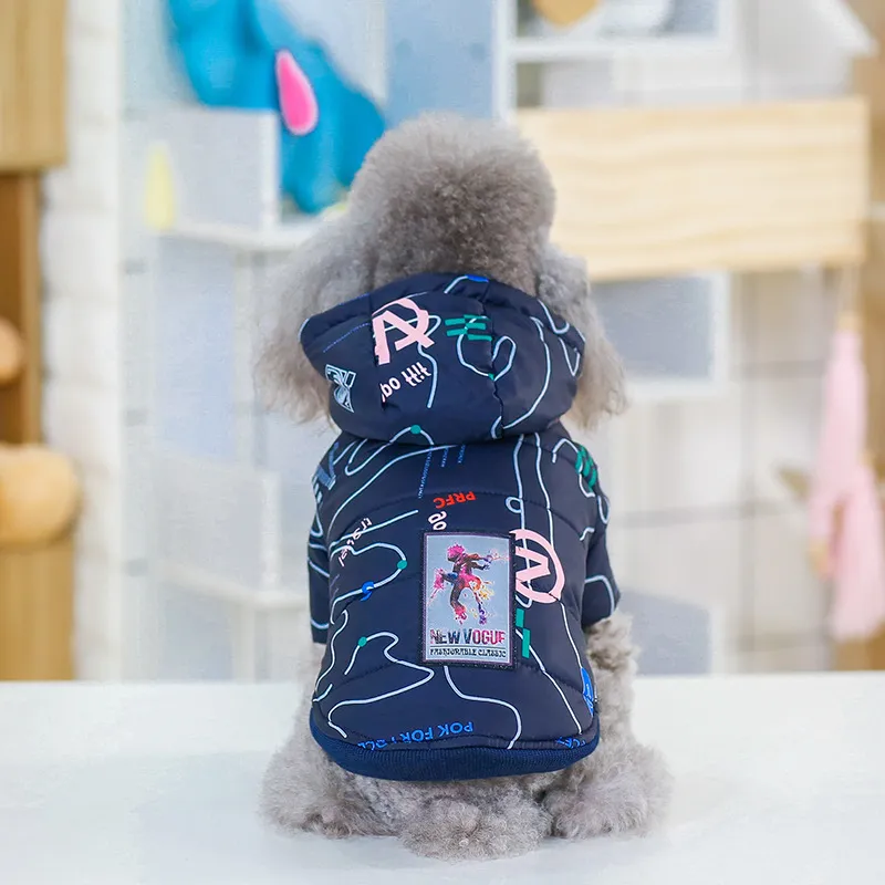 Fashion Letter Cotton Padded Coat - Dark Blue