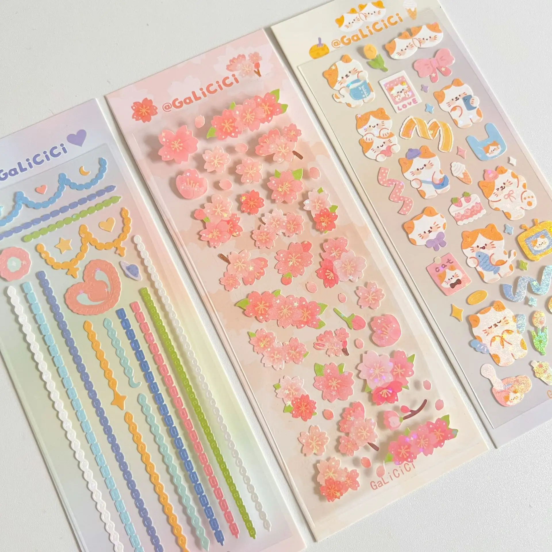Cat Cherry Blossom Decorative Laser Sticker