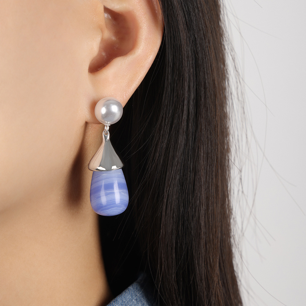 Female Titanium Steel Droplet Resin Pendant Earrings