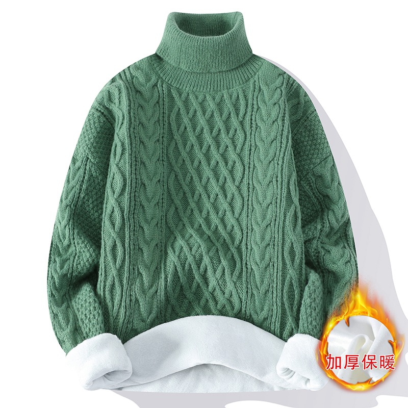 Fleece-lined Turtleneck Twist Sweater Men’s Wide And Thick