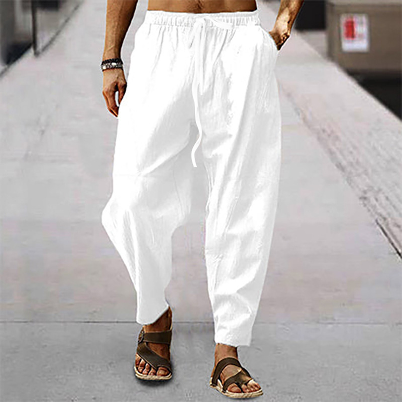 Men's Hip Hop Breathable Cotton And Linen Loose Leisure Sports Trousers