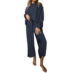 Women's New Texture Drawstring Sportswear For Autumn And Winter - Dark Blue - View 1