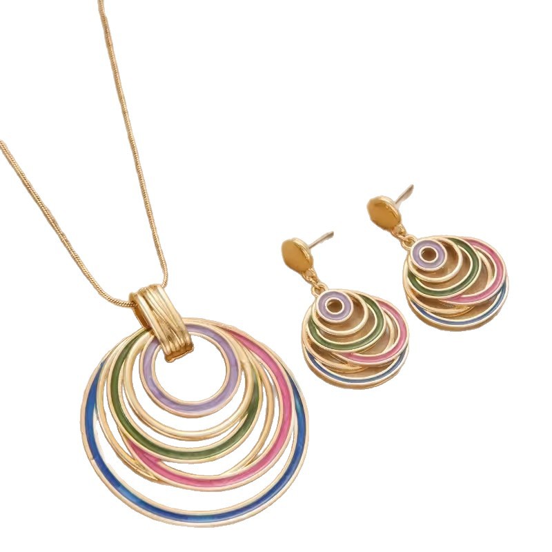 Enamel Round Necklace and Earrings
