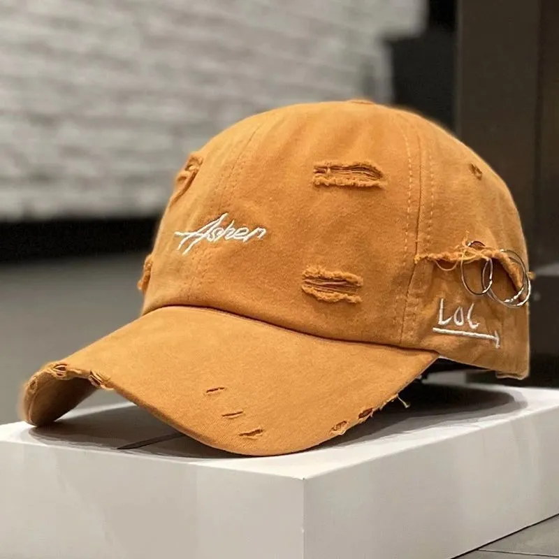 Korean Ins Retro Tattered Jeans Soft Peaked Cap Women - Orange